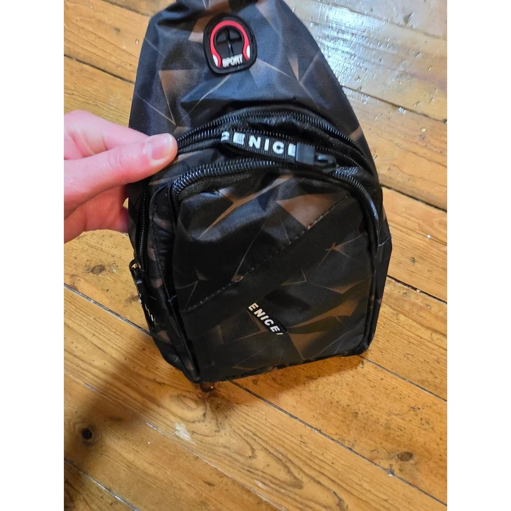 ENICE Mens Crossbody Sling Bag Geometric Prism Black Charcoal Sport Chest Pack - Picture 3 of 4